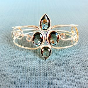 New Absolutely Stunning Paraiba Tourmaline 935 Silver Adjustable Cuff Bracelet.